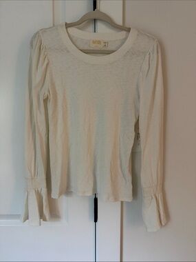 White Long-Sleeve Ruffle Cuff Top